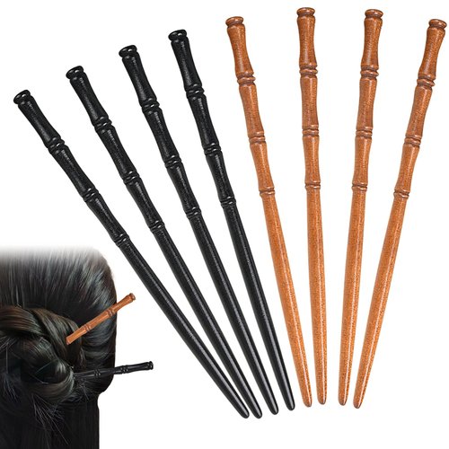 8 Pieces Wooden Hair Sticks Bamboo Shape Hair Chopsticks Chinese Vintage Chignon Japanese Hairpin Decorative Retro Hair Forks Hanfu Pins Bun Holders for Long Hair Women and Girls Hair Accessories