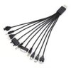 1Pc 10 In 1 USB Black Multi Charger USB Cables For Mobile Phones USB Charging Cord 20CM/7.87in Universal USB To Multi Plug Cell Phone Charger Cable USB Cable For Smartphone Charger Cable Wires