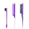 BRIMFULITE 3 Pcs Hair Brush Set with 1 Edge Brush, 1 Rat Tail Comb, 1 Bristle Hair Brush for Slicking Back Hair, Controlling Flyaway, Braiding for Women Men Babies (Purple)