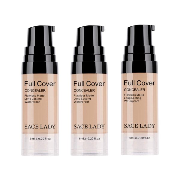 3 Pack Pro Full Cover Liquid Concealer, Waterproof Smooth Matte Flawless Finish Creamy Concealer Foundation for Eye Dark Circles Spot Face Concealer Makeup, Size:3×6ml/0.20Fl Oz, Natural