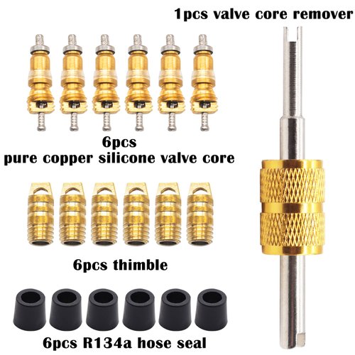 Aienxn R410A Mini Split Adapter, 5/16" Female to 1/4" Male Flare, Valve Core Remover, Hose Gasket, Pure Copper Silicone Valve Core, Charging Vacuum Port Adapter, for Air Conditioner and HVAC Q-067-set