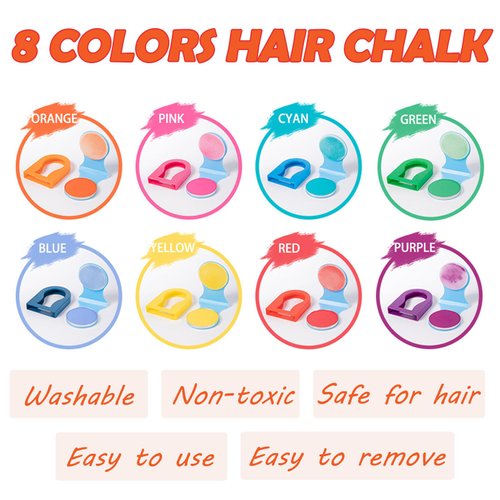 8 Colors Kids Washable Hair Chalk For Girls Boys,Safe Temporary Hair Dye Color Makeup For Kids Adults,Ideal For Sport Events Birthday Halloween Party Christmas Carnival Singer Concerts Cosplay