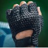 Kango Leather Padded Crochet Back Breathable Fingerless Weight Lifting, Cycling Workout Gloves, Black (Medium)