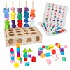 FUN-Z-PLAY 3 in 1 Montessori Wooden Beads Sequencing Toy Set & Lacing Beads Gift for 3 4 5 6 Year Old Toddler, STEM Preschool Learning Shape Stacker, Stacking Blocks with Puzzle Box for Kids Boy/Girl