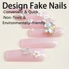BABALAL Square Press on Nails Long Fake Nails Pink Glue on Nails 3D Butterfly Flower Charm Acrylic Nails 24Pcs Squoval Glitter Manicure Artificial False Nails for Women and Girls