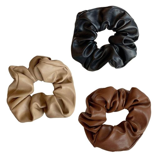 3 Pcs PU Leather Hair Scrunchies Elastic Hair Bands Hair Rings Scrunchy Hair Ties Hair Ropes Ponytail Holder Hair Accessories for Women and Girls