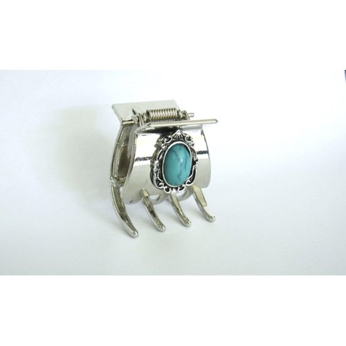 Generic Small/medium turquoise blue silver metal native tribal hair claw clip