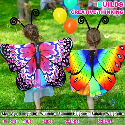 IROLEHOME Kids Fairy-Butterfly-Wings-Costume for Girls Toddler Dress-Up Clothes Tutu Antenna Mask Halloween Gifts Party Toys