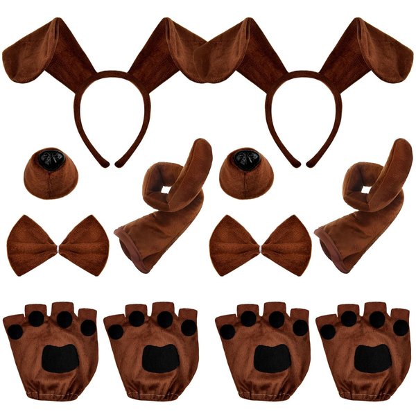 Coopay 10 Pieces Puppy Dog Costume Set Dog Ear Headband, Bow Tie, Tail, Fake Nose and Puppy Paw Gloves Animal Costume Accessories for Halloween Cosplay Costume Dress Up Party Decoration