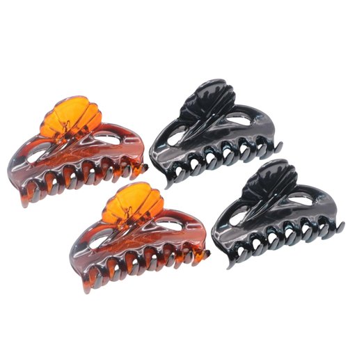 Parcelona French Poppy Tortoise Shell Brown and Black Small 2 ¼" Celluloid Set of 4 Good Grip Hair Claw Clip Clamps for Women and Girls