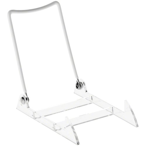 GIBSON HOLDERS 3PL Adjustable White Wire and Clear Acrylic Display Easel, 4" W x 5.5" D x 5.5" H, Pack of 6