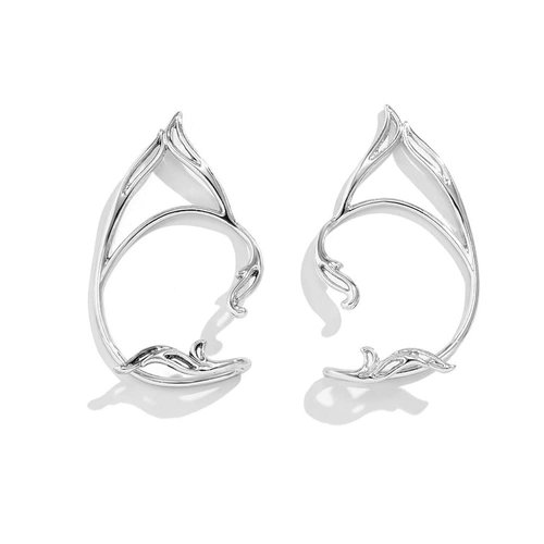Asphinien Gothic Elves Ear Cuffs 2pcs Non-Pierced Cat Ear Wrap Hollow Cartilage Climber Earrings Punk Hip Hop Clip on Statement Earrings Gift for Women (Silver)