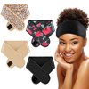 Eurzom 4 Pieces Satin Hair Wrap Scarf Satin Headband for Black Women's Hair Adjustable Silk Hair Wraps for Sleeping Nonslip Strips (Black, Champagne,Leopard Print, Flower)