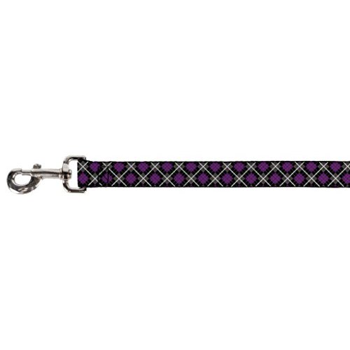 Dog Leash Argyle Black Gray Purple 6 Feet Long 1.5 Inch Wide