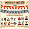 18 Pcs Medieval Knight Birthday Party Decorations Medieval Castle Party Supplies Medieval Whirls Hanging Banner Decorations Stone Wall Shield for Medieval Birthday Party Supplies