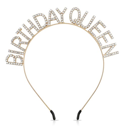 VZXMKA Birthday Headbands for Women Birthday Gold White Headbands for Queen Crowns for Women Christmas Birthday Party Decorations Happy Birthday Princess Crown Rhinestone Happy Birthday Accessories