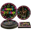 Glow Neon Party Supplies - Glow in the Dark Happy Birthday Plates and Fluorescent Napkins for Blacklight Neon Party Decorations, Serves 40 Guests