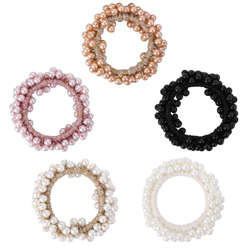 Lusofie 5Pcs Pearl Hair Ties Elastic Hair Scrunchies Stretch Hair Rope Pearls Ponytail Holder Hai...