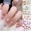 Flower Nail Charms, 100PCS 3D Flower Nail Art Gradient Red Pink Purple Green Resin Acrylic Rose Spring Nail Art Design Manicure DIY Nail Decoration for Women Girls