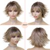 XIXISNOW Brown Blonde Wigs for Women Short Wavy Bob Wig with Bangs Hair Replacement Wigs Synthetic Short Curly Wave Wigs Womens Wigs Realistic Heat Resistant Natural Hair Wig for Daily Party Use