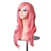 BERON Pink Wigs Long Wavy Women Wigs with Bangs Light Colorful Wave Heat Resistant Synthetic Wigs for Cosplay Daily Wigs Wig Cap Included