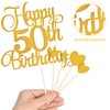 Lecferrarc 50th Birthday Cake Decorations, 50th Birthday Candles Cake Numeral Candles and Glitter Happy 50th Birthday Cake Toppers Set for Birthday Party Supplies (Gold)