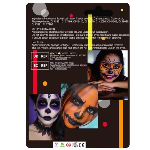 Bowitzki Halloween Makeup Palette 5 Colors Face Body Paint Oil Based with Brush for Zombie Skeleton Clown Witch Football Baseball Sports SFX Costume Cosplay Dress Up (Orange)