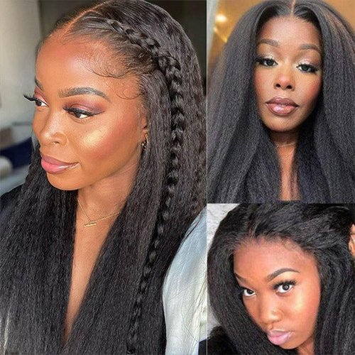 DAIMER 18 Inch Yaki Straight Human Hair Weave Brazilian Kinky Straight Hair Bundles sew in Real Unprocessed Virgin Weft Relaxed Hair Extensions