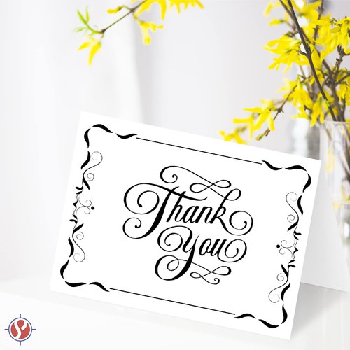 Thank You Greeting Cards and Envelopes – Elegant Fold Over Greetings for Wedding, Christmas, Valentine’s, Bridal Shower, Anniversary – Blank Inside | 4.5 x 5.5” (A2 Size) | 25 per Pack