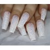 MISUD Bling Glitter False Nails, Long Coffin Fake Nails, White Press on Nails, Ballerina Shape Acrylic Nails for Women & Girls