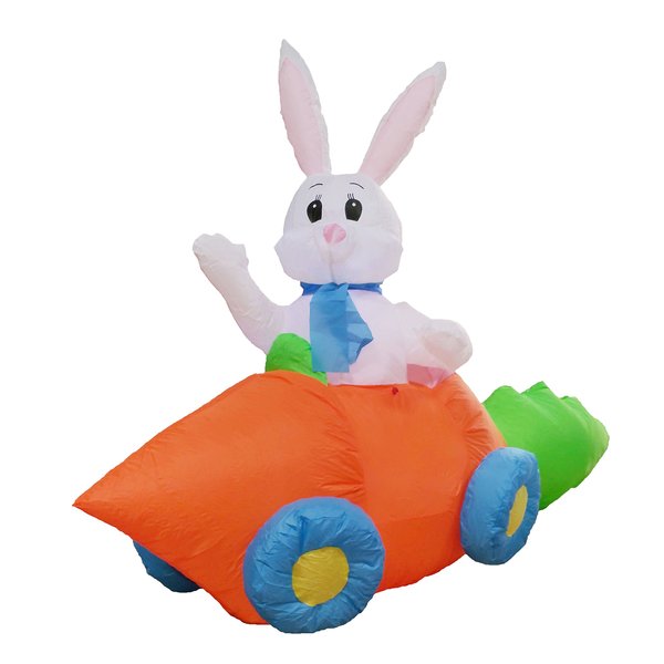 BZB Goods 5 Foot Long Easter Inflatable Bunny in Carrot Car Lighted LED Lights Outdoor Indoor Holiday Party Decorations Blow up Yard Lawn Inflatables Home Family Outside Decor