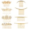 Dizila 8 Pieces Gold Metal Vintage Pearl Rhinestone Butterfly Flower Leaf Sun Moon Prom Bridal Wedding Hair Side Combs French Twist Hair Pins Grips Headpieces for Women Girls