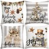 Artmag Christmas Pillow Covers 16x16 inch Set of 4 Snowman Gloves Welcome Winter Grey White Strip Christmas Throw Pillow Covers Winter Farmhouse Decoration for Home