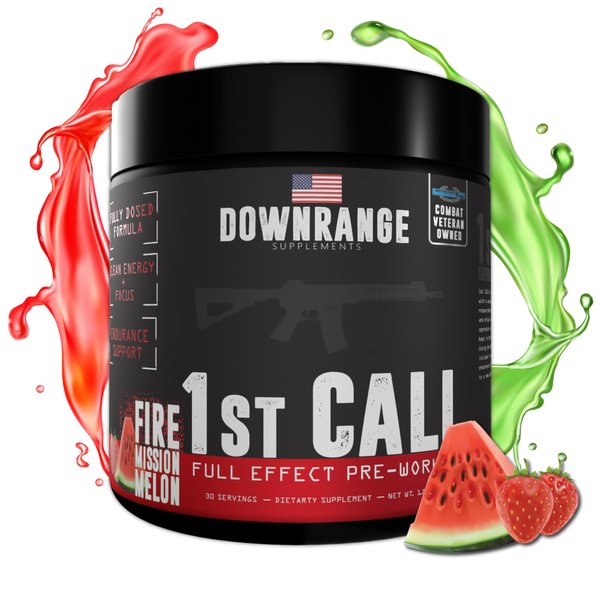 DownRange 1st Call Pre Workout Powder, Preworkout for Men & Women, Amino Acid Beta Alanine & Caffeine for Pump, Energy and Focus Support, 30 Servings (Strawberry Watermelon)