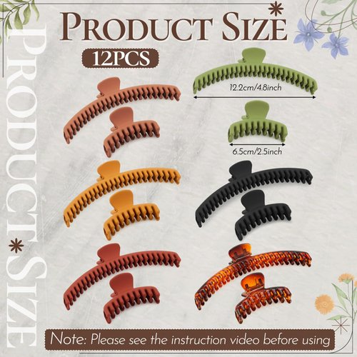 Tigeen 12 Pieces 4.7 Inch Hair Clips 1.8 Inch Claw Clips Set for Thick and Thin Hair 2 Styles Non Slip Strong Big and Small Claw Hair Clips with Double Row Teeth for Women, 6 Colors