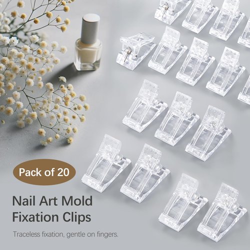 20 PCS Quick Building Nail Tips Clip Set - Ergonomic Extension Nail Plastic Finger Clamps for UV LED Builder Gel, DIY Manicure Nail Art Tool, Light and Durable (Transparent)