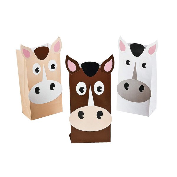 Fun Express Horse Treat Favor Bags - 12 Pack - Western Cowboy, Cowgirl and Farm Party Supplies