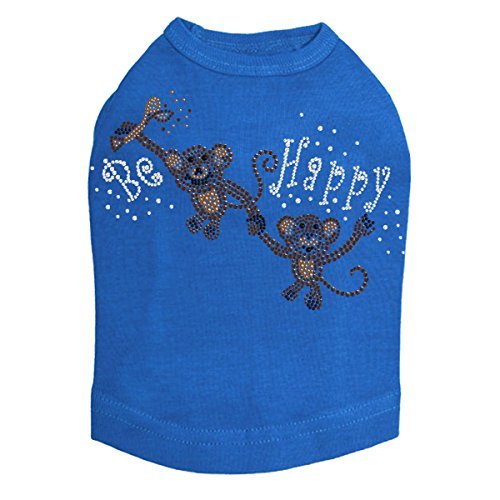 Monkeys - Be Happy - Dog Shirt, S Royal Blue