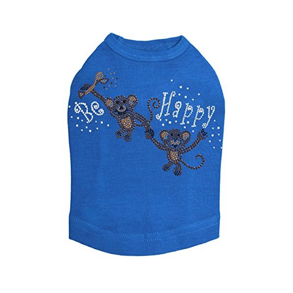 Monkeys - Be Happy - Dog Shirt, S Royal Blue