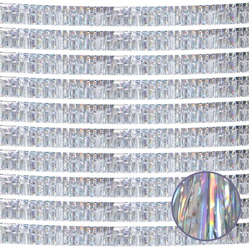 Ohiyoo 10 Pack 10 Feet Silver Fringe Garland Foil Fringe Garland Colorful Parade Float Fringe Metallic Streamers Tinsel Fringe Banner for Birthday Party Decor Halloween Christmas Decoration