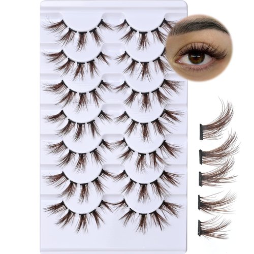 Dark Brown Lash Clusters Wispy Eyelash Extensions Brown Lash Extensions C Curl Eyelash Clusters 10-17MM Natural Lash 70 Pcs Cluster Lash Pack by Yaiseiko（7 Pairs）