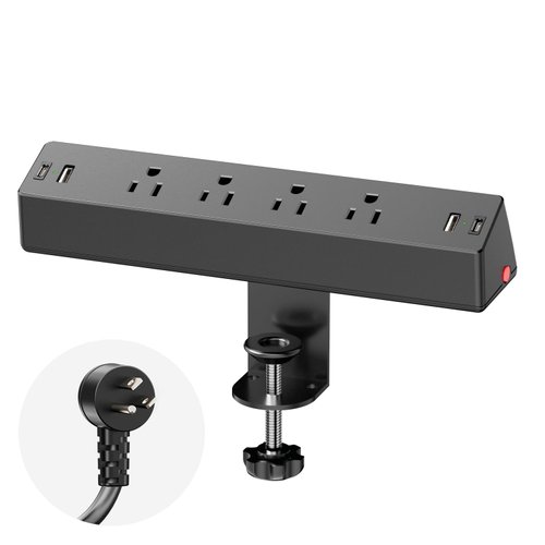 Desk Clamp Power Strip, Acozvin Surge Protector with 4 AC Outlets 4 USB Ports (2 USB C), 1875W Desk Mount Charging Power Station, 6 FT Extension Cord, Desk Outlets for Home Office Desk Accessories