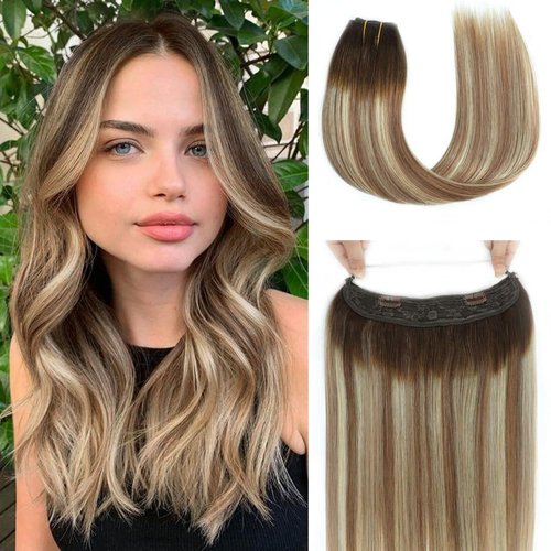 Hair Extensions 12 Inch Hair Extensions Real Human Hair Chocolate Brown Light Brown Blonde Straight Hair Extensions Human Hair Extensions Wire Hair Extensions Transparent Fish Line Invisible Hairpiece