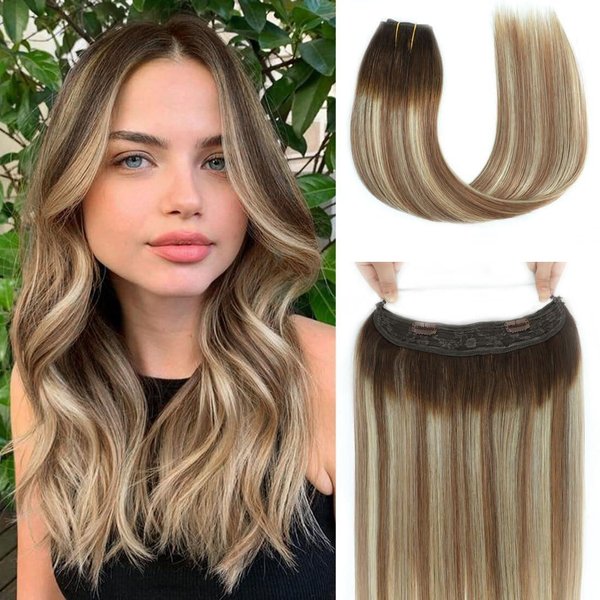 Hair Extensions 12 Inch Hair Extensions Real Human Hair Chocolate Brown Light Brown Blonde Straight Hair Extensions Human Hair Extensions Wire Hair Extensions Transparent Fish Line Invisible Hairpiece