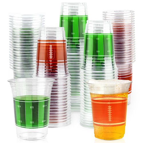 AcpopbM Football Cups, 100 Pack 12 oz Football Disposable Cups Football Plastic Cups Tailgate Events Drinkware Decorations for Football Party Supplies