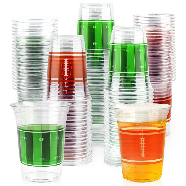 AcpopbM Football Cups, 100 Pack 12 oz Football Disposable Cups Football Plastic Cups Tailgate Events Drinkware Decorations for Football Party Supplies