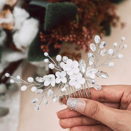 Yean Flower Bride Wedding Hair Comb Silver Crystal Bridal Hair Piece Rhinestone Hair Accessories for Women and Girls
