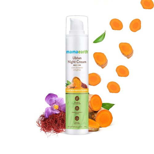 MAMAEARTH Ubtan Night Cream with Saffron & Turmeric | Revives Dull, Damaged Skin & Restores Natural Glow | Overnight Restorative & Non-Greasy Formula | 1.76 Oz/50g