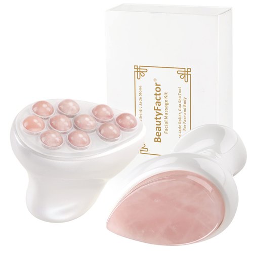 BEAUTYFACTOR Ice Jade Roller & Gua Sha Facial Tools Face Roller for Skin Care,Facial Roller Gua Sha Tool for Puffiness and Redness Reducing Skin Care Routine