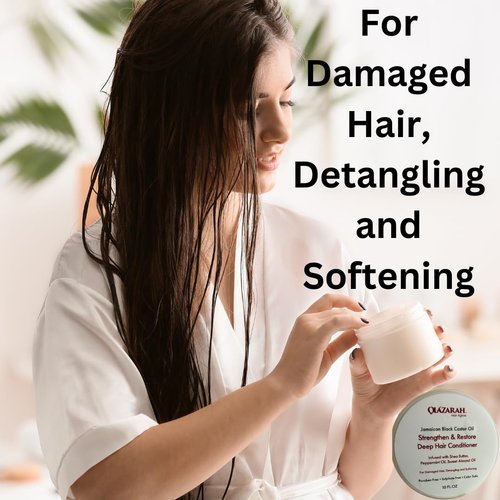 OLAZARAH Jamaican Black Castor Oil Strengthen & Restore Deep Hair Conditioner Infused with Shea Butter, Peppermint Oil, Sweet Almond Oil for Damaged Hair, Detangling and Softening, 10 Fl. oz